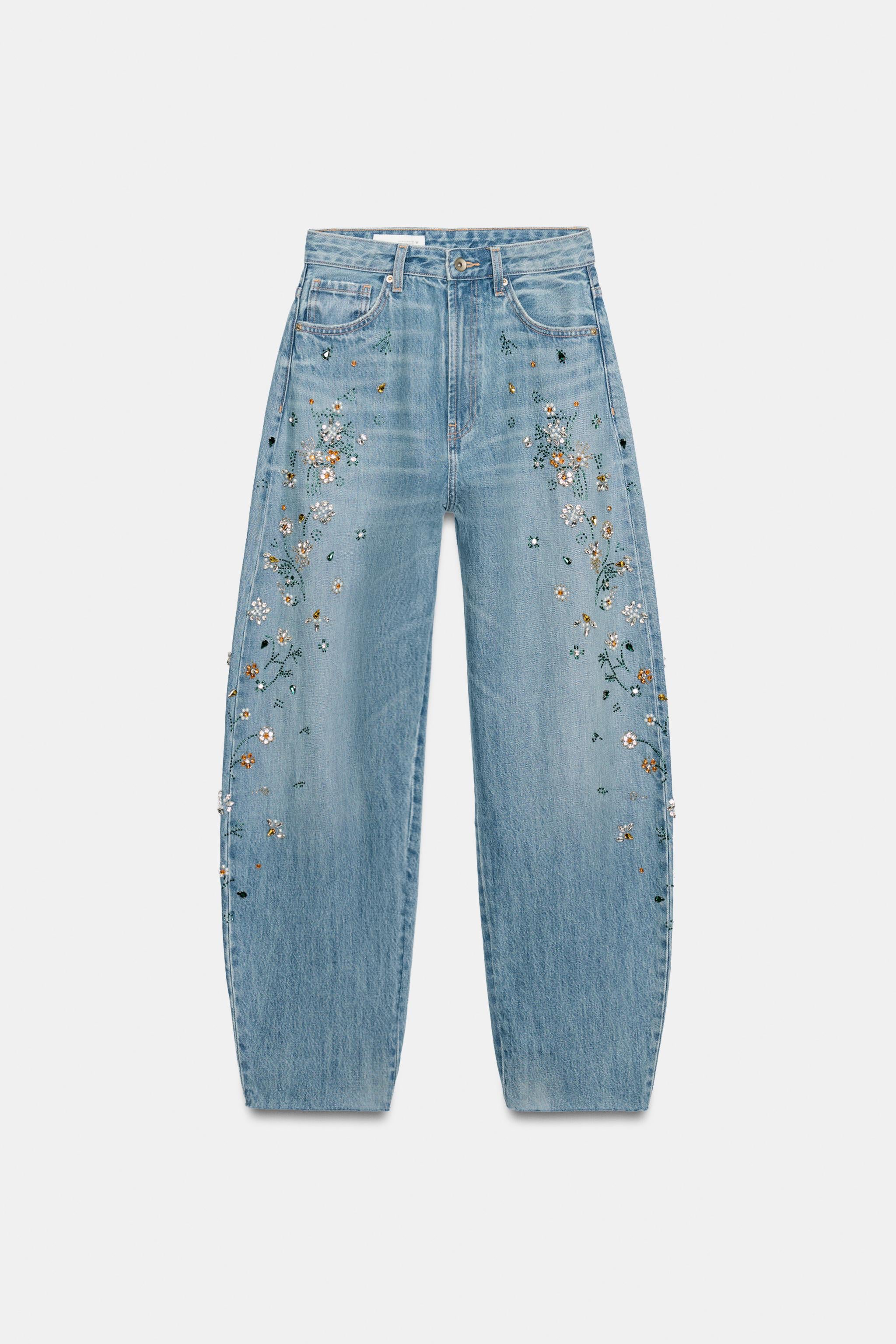 TRF HIGH-WAIST EMBROIDERED BARREL JEANS