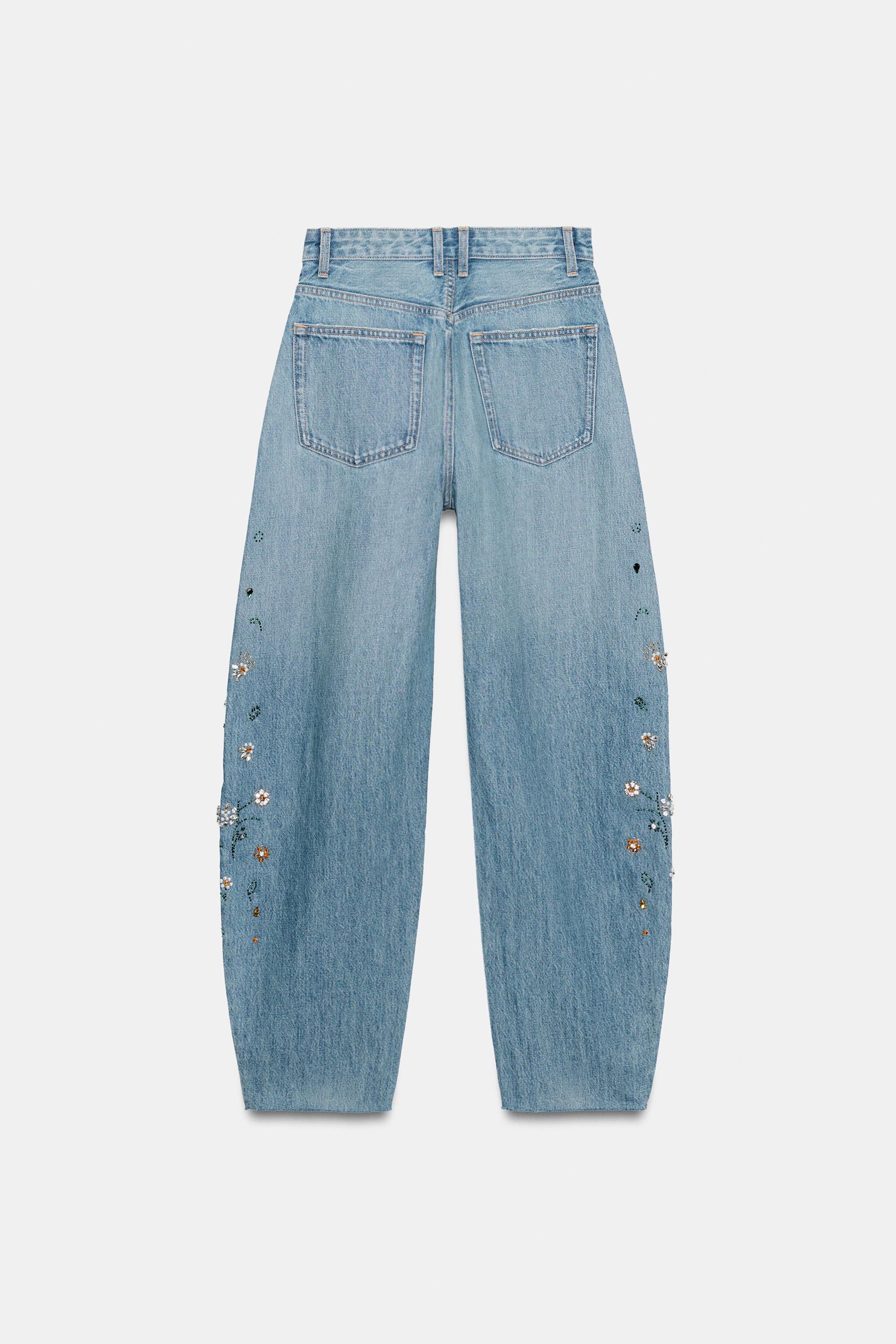 TRF HIGH-WAIST EMBROIDERED BARREL JEANS
