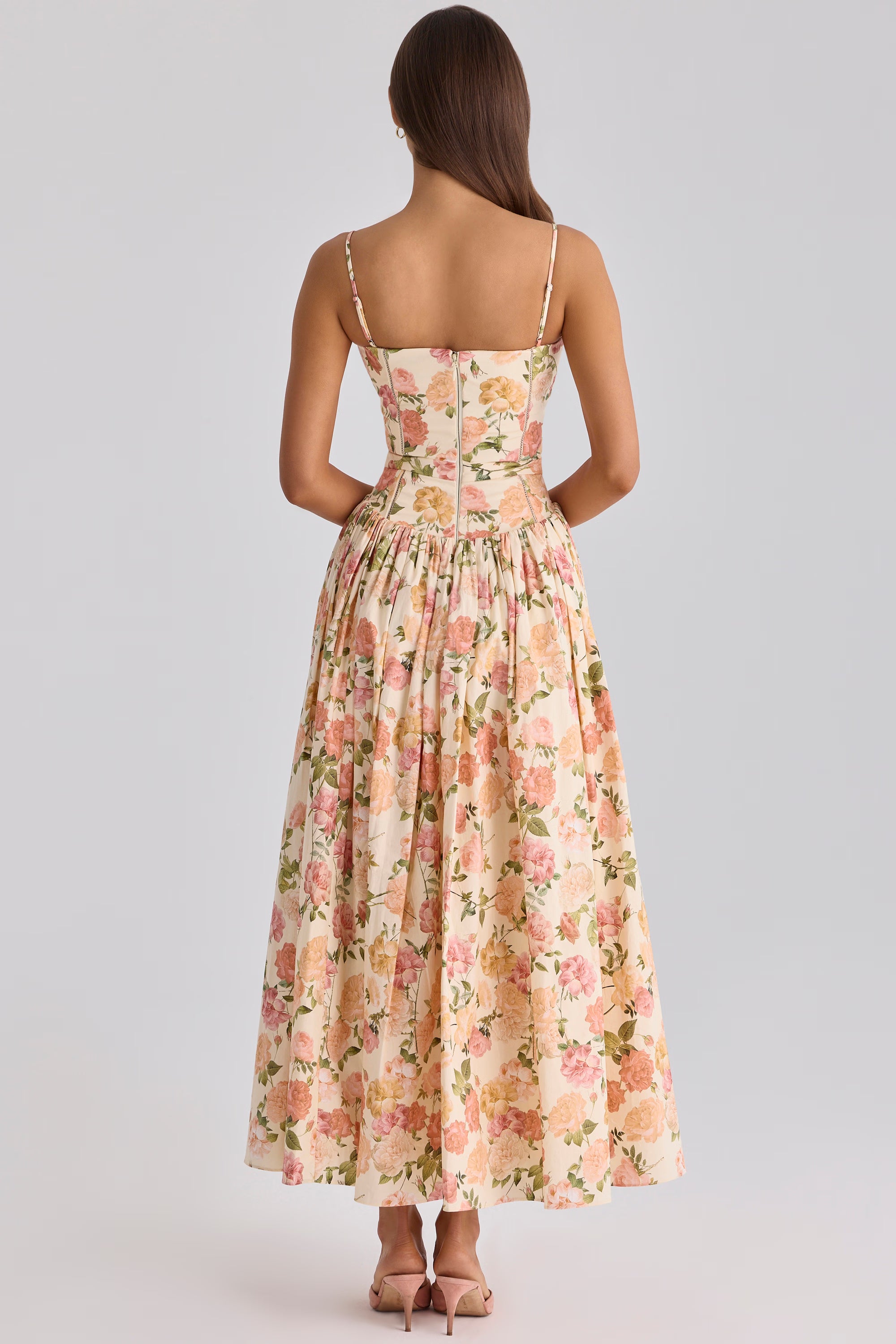 Warm Rose Print Cotton Midi Sundress