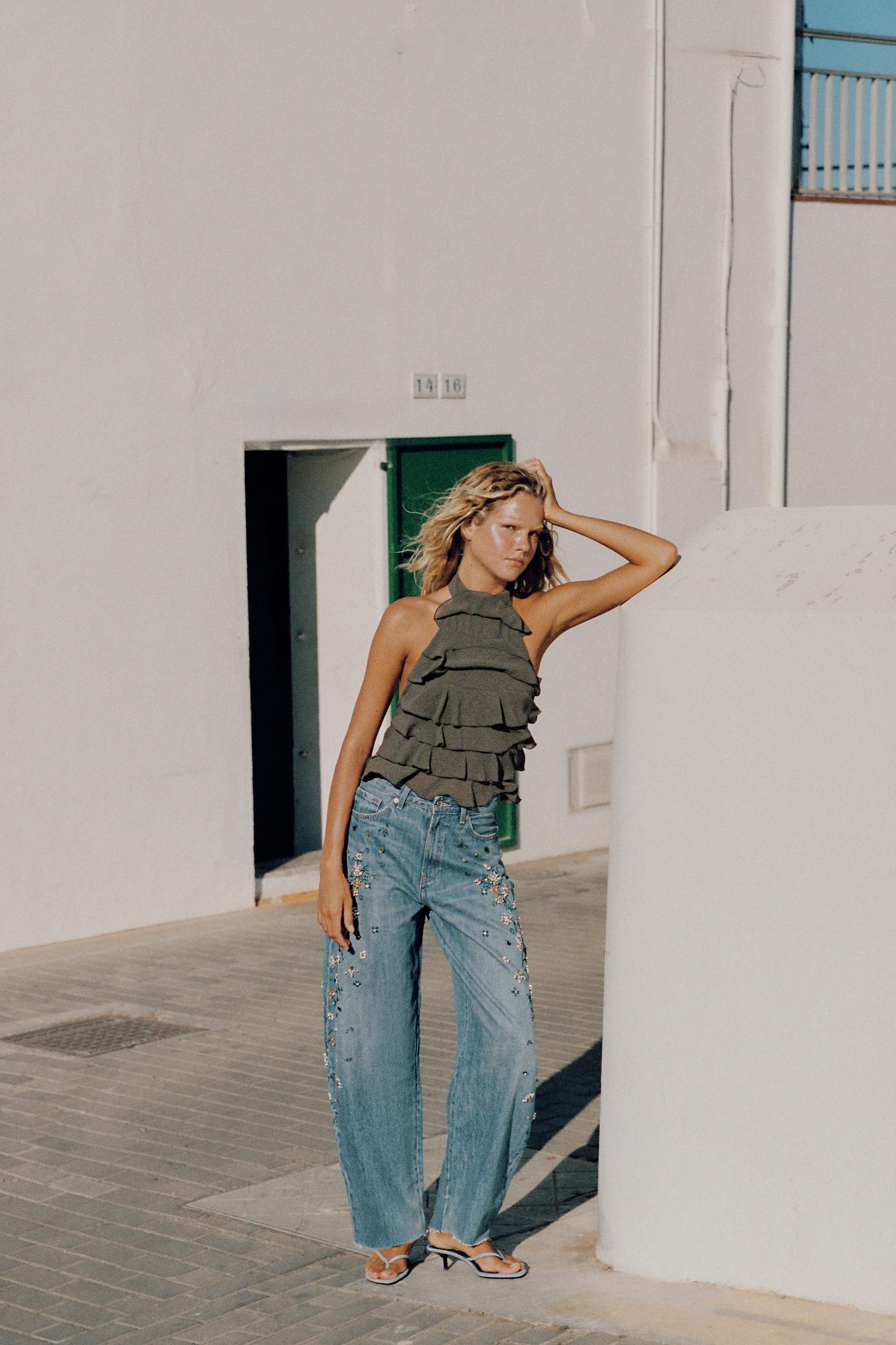 TRF HIGH-WAIST EMBROIDERED BARREL JEANS