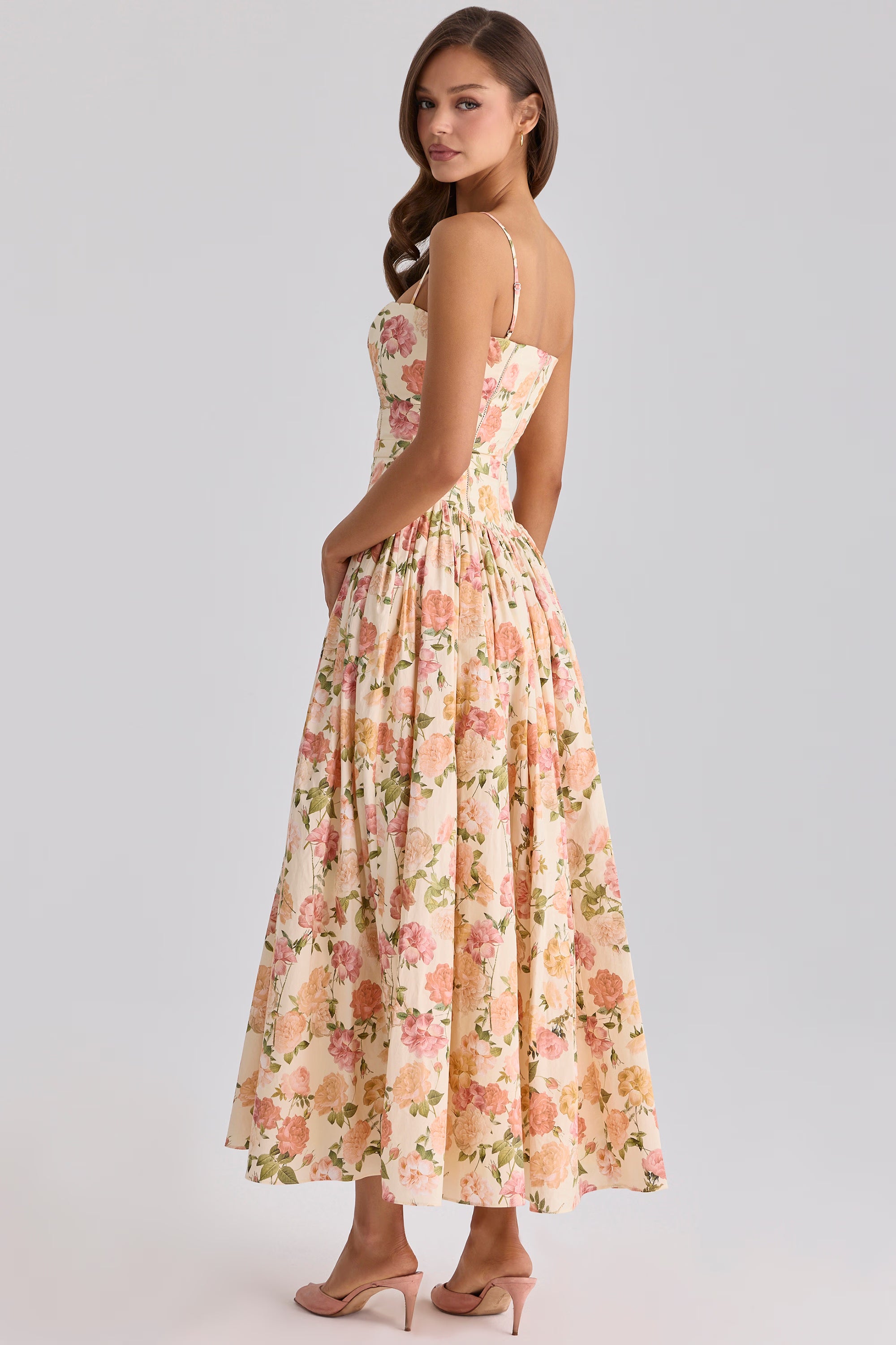Warm Rose Print Cotton Midi Sundress